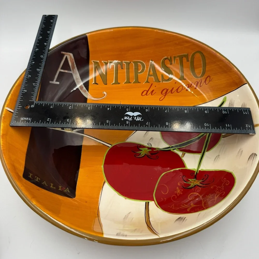 Antipasto di Giorno Italian Ceramic Serving Bowl Tomato Countryside Hand Painted